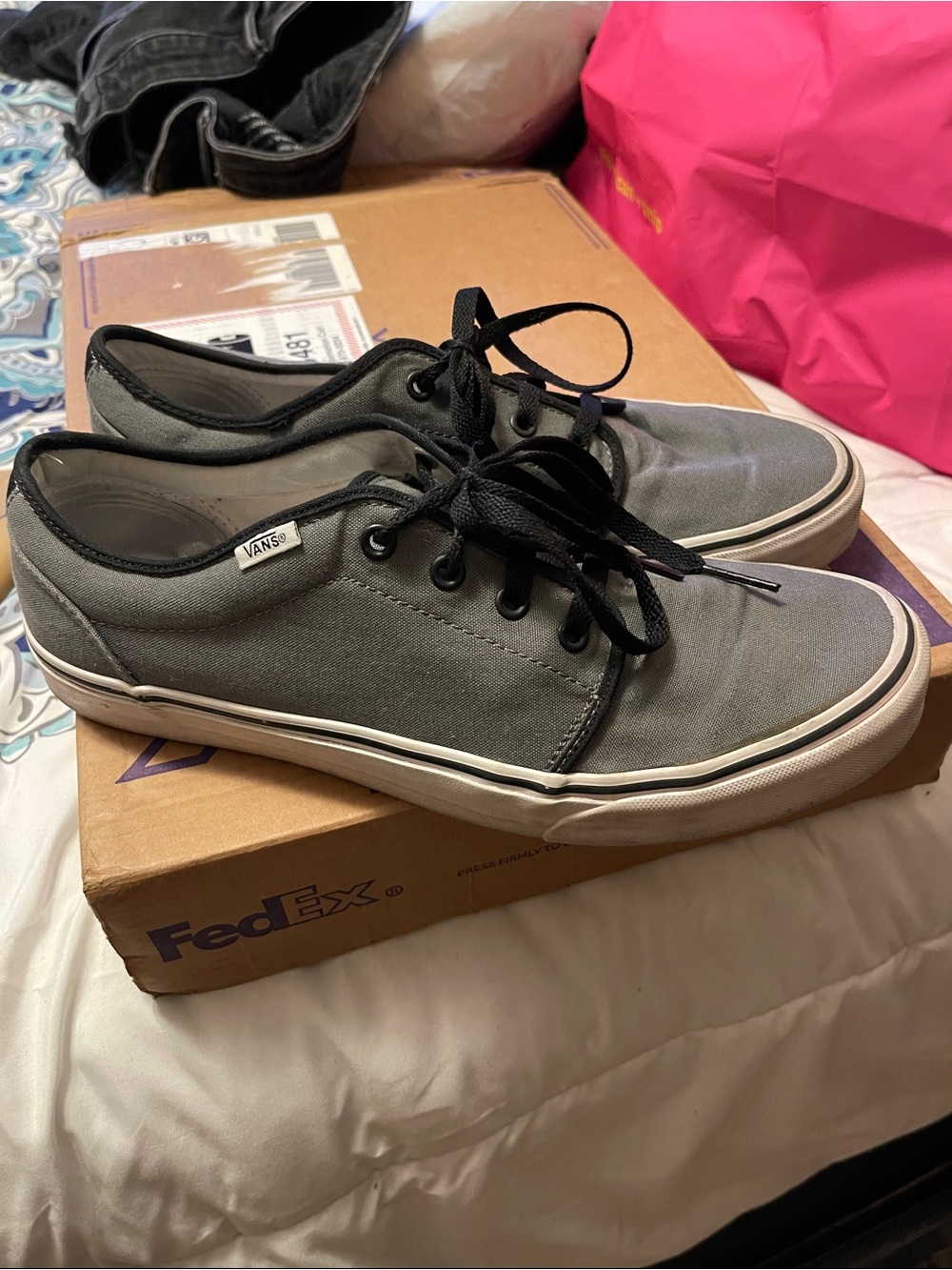 Vans Low-Top Gray Canvas Sneakers with Black Laces